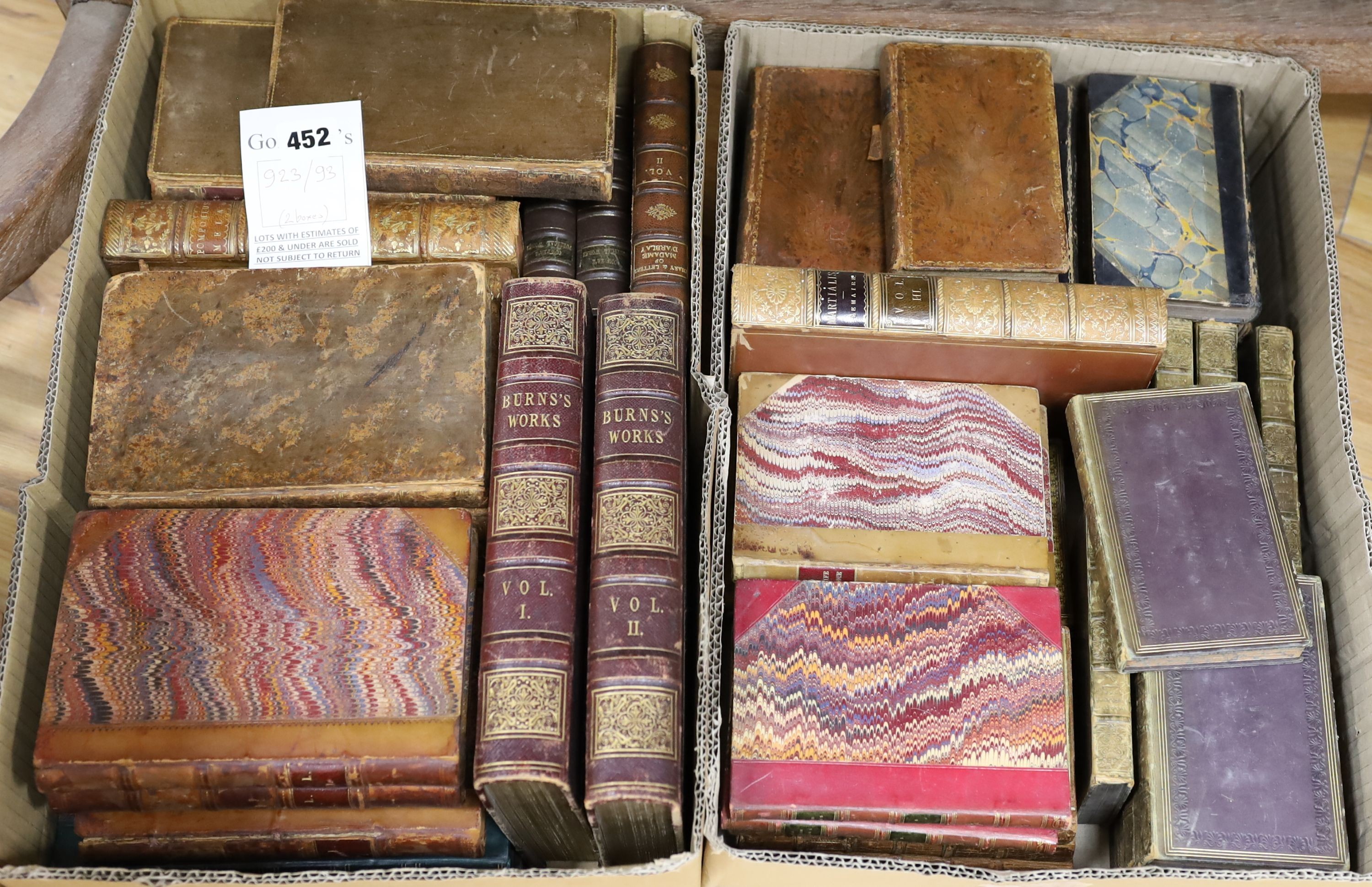 Old leather - Literary Interest, various bindings, 18th/19th century (59 vols) (in 2 boxes).